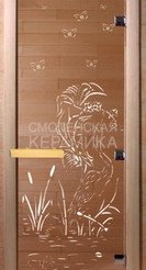 Дверь бан. DW 1900*700 кор. ольха-липа, БРОНЗА с рис. Камышовый рай, (00045) 1