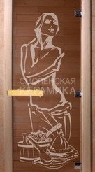 Дверь бан. DW 2000*800 кор. ольха-липа, БРОНЗА с рис. Искушение, (00096) 1