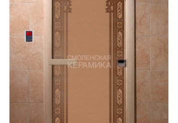 Дверь бан. DW 2000*800 кор. ольха-липа, БРОНЗА МАТОВОЕ с рис. Восточная арка (01804) 1
