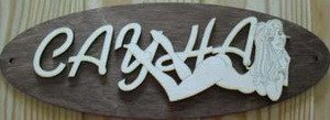 Табличка из дер. "Сауна" большая с девушкой Б-СР (30х12)