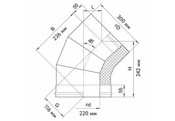 Сэндвич-колено 135° (AISI 430/0,5мм + нерж.) Ф220х300, Ferrum GS 30-50 2