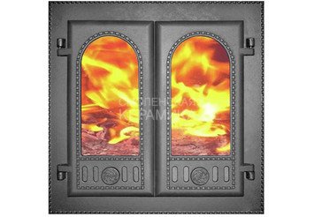 Дверца каминная ДК-6С (500x500x102) 410x410x45, окрашенная, двустворчатая, со стеклом (Рубцовск) 1