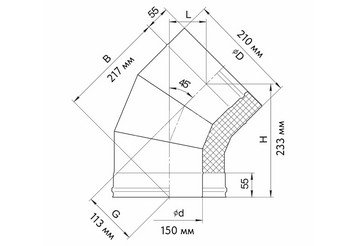 Сэндвич-колено 135° (AISI 430/0,5мм + нерж.) Ф150х210, Ferrum GS 30-50 2